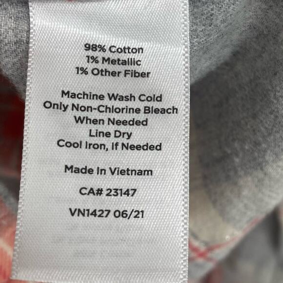 Talbots Top Womans Medium Plaid Flannel Long Sleeve Fall Classic Salomon & Gray - Picture 5 of 7